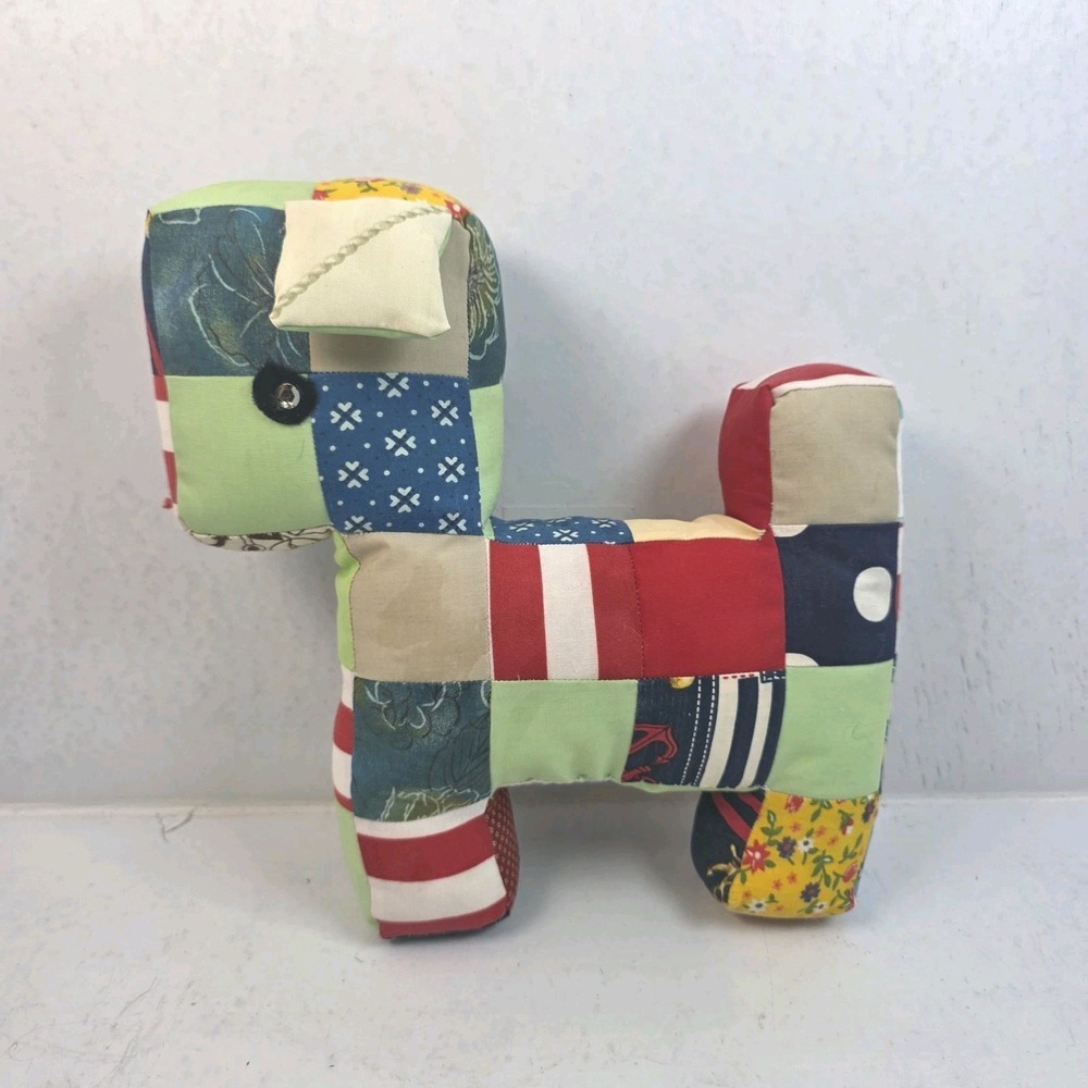 Vintage Handmade Patchwork Fabric Dog Plush Scottie Terrier Puppy 10" X 10"